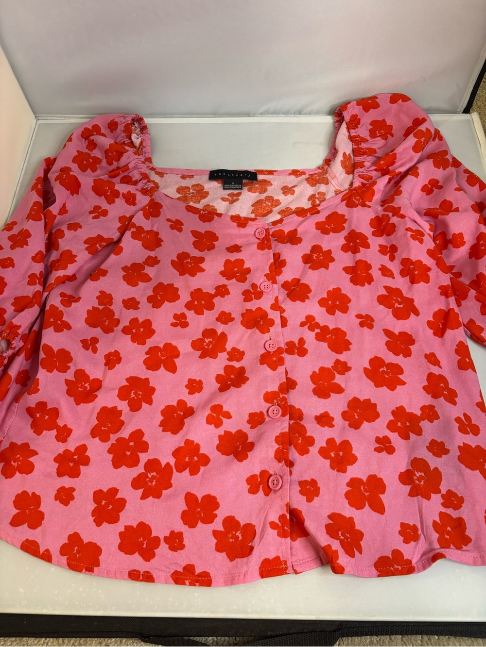 Sanctuary Pink Floral Button-Front Puff Sleeve Top